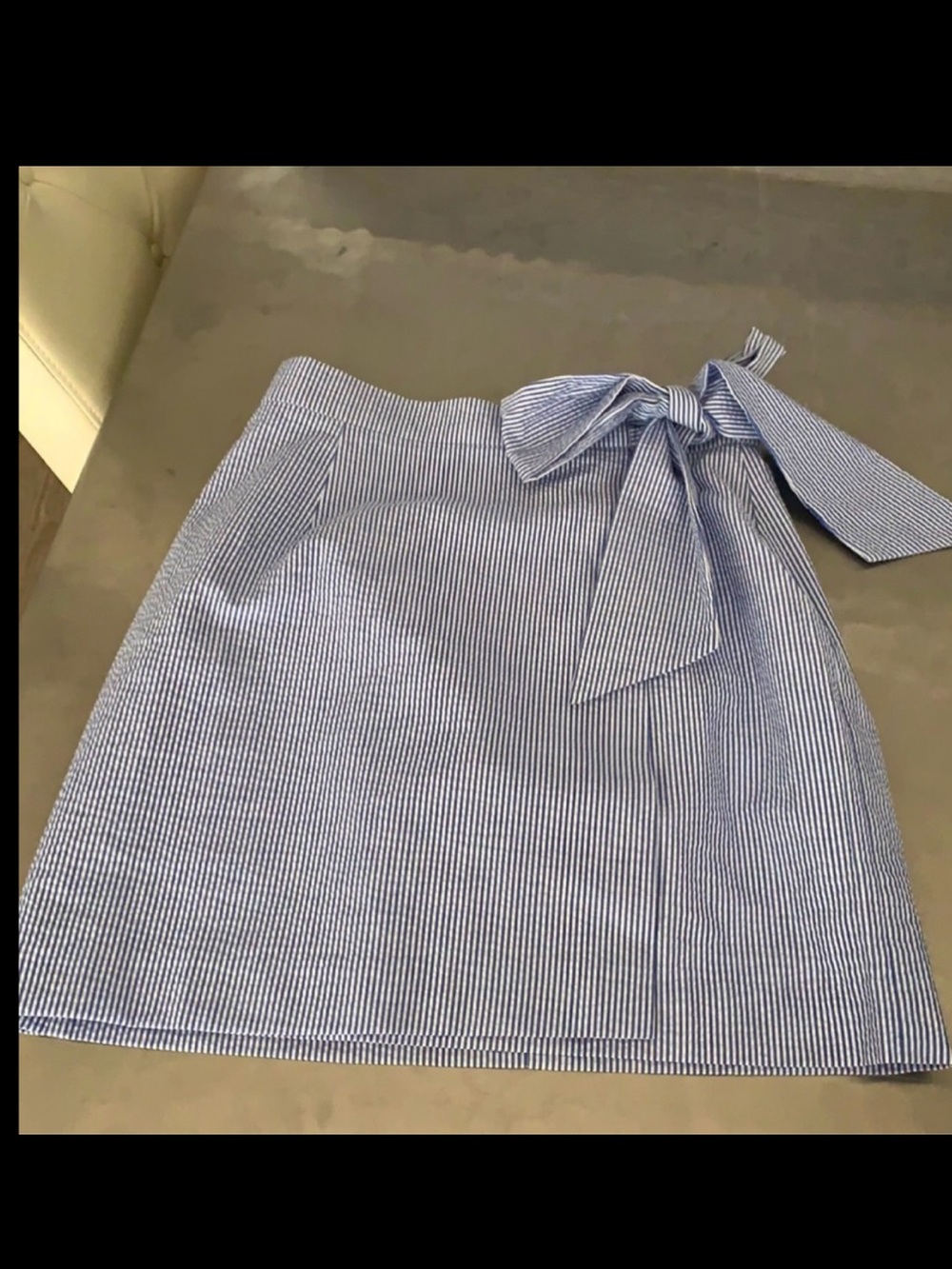 Lauren James Blue and White Seersucker Tie-Detail Mini Skirt